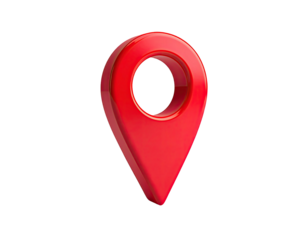 Glossy, 3D rendering of a red location pin isolated on black background