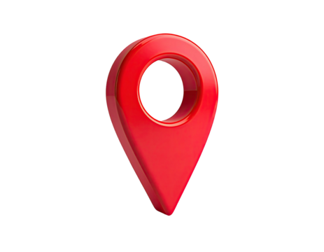 Glossy, 3D rendering of a red location pin isolated on black background