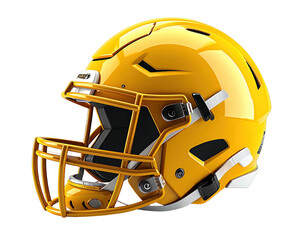 Fototapeta premium A shiny yellow football helmet with a face mask against a black background