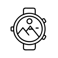 Vector art of smart watch with mountain landscape on the screen wearable device concept