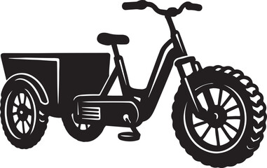 Obraz premium Black silhouette of a three wheeled cargo bicycle with a large box for carrying goods or deliveries