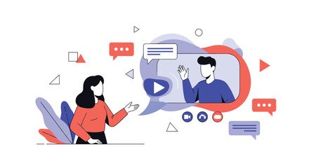 Connecting through conversation and digital communication platforms facilitating interaction and understanding.