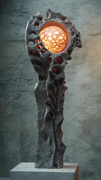 Enigmatic Sculpture Illuminated in Red Light