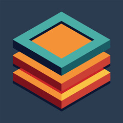 Isometric stacked squares with orange, red, and teal colors