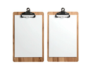 Two wooden clipboards with white paper sheets against a black background