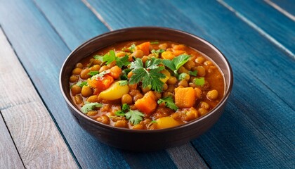 Bowl Of Tangy Sambar Lentil Stew With Vegetables Garnished With Fresh Herbs Perfect For Hearty Meal