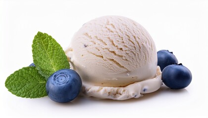 Eine Kugel Eis Mit Heidelbeeren Auf Weissem Hintergrund