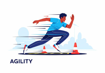 Obraz premium Agility: Runner sprinting between cones with motion blur, demonstrating quickness and control
