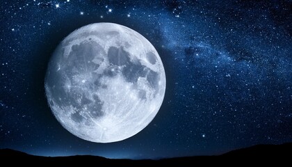 Fototapeta premium Huge Full Moon On The Night Black Sky With Bright Stars