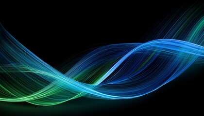Fototapeta premium Abstract Wavy And Curl Blue And Green Lines On Black Background