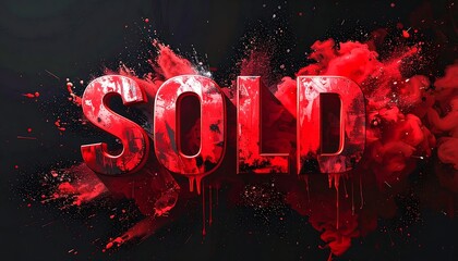 Red "SOLD" text on dark background, surrounded by paint splatters