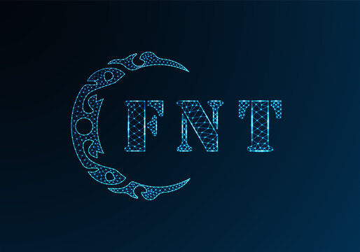 Low poly letter logo FNT design. FNT letter logo low poly vector design on blue color gradient background. FNT logo low poly design