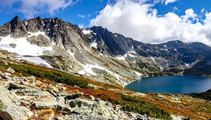 Mountain lake vista in fall colors