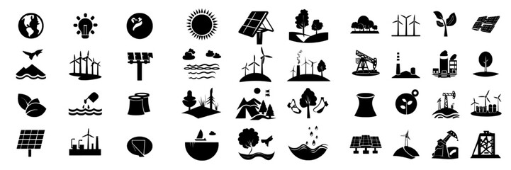 Obraz premium A set of natural resources icons is presented in a flat modern style, emphasizing nature and energy