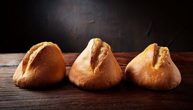 Three Sobaos Pasiegos On An Old Wooden Table Seen From The Side