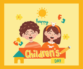 Cute Children’s Day Illustration with Toys and Friends sticker pack © anastia