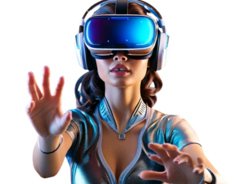 VR Headset with Floating Holographic Interface, isolated on a transparent background” - Powered by Adobe