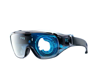 Stylish AR Glasses with Floating Digital Notifications, isolated on a transparent background