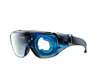 Stylish AR Glasses with Floating Digital Notifications, isolated on a transparent background