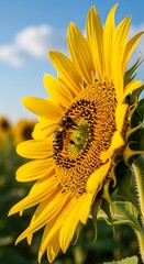 Beautiful Sunflower with Bee.