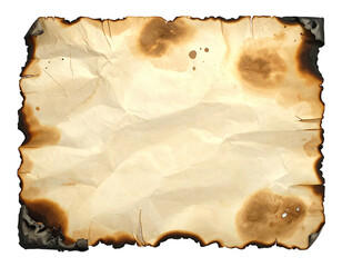 Crumpled parchment paper with burnt edges and brown spots