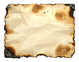 Crumpled parchment paper with burnt edges and brown spots
