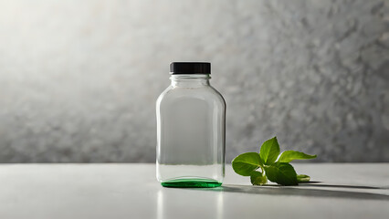 bottle of olive oil with green leaves