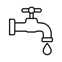 Vector art of outline water tap with dripping drop plumbing fixture vector icon
