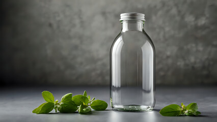 bottle of olive oil with green leaves