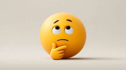 Confused yellow emoji thinking deeply isolated on white background