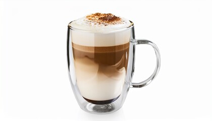 Isolated Layered Latte Coffee In A Double Walled Glass Mug