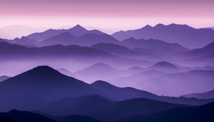 Fototapeta premium Illustration Of Soothing Deep Misty Purple Mountain Majesty Wavy Range Faded Sky Design Ombre Lilac Light To Dark Hues Background