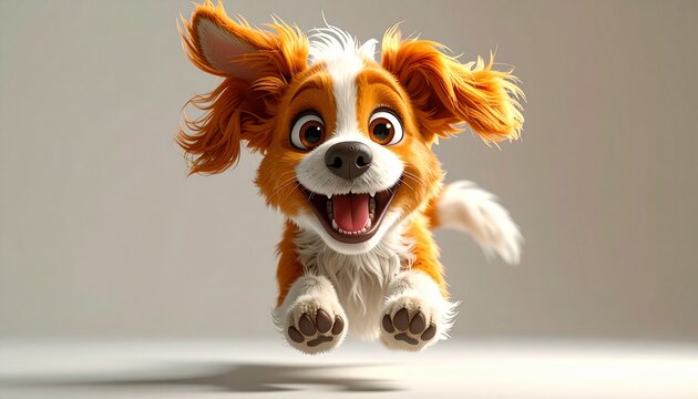 Happy Cartoon Dog Jumping and Smiling Isolated on White Background