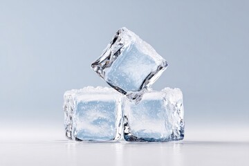 Obraz premium Clear ice cubes stacked elegantly, showcasing purity and coolnes