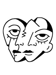 Dual fractured face drawing, minimal cubist expression, trauma