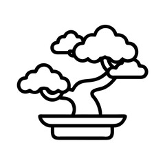 Vector art of bonsai tree in a pot a minimalist outline icon of a small tree in a container