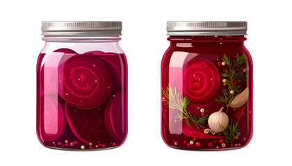 Two Unique Pickled Beet Jars for Culinary and Health Benefits, Isolated on Transparent Background.