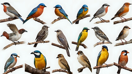 set of birds, set of birds white background