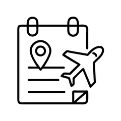 Vector art of outline icon of travel insurance with suitcase and airplane concept of protection of luggage and flight