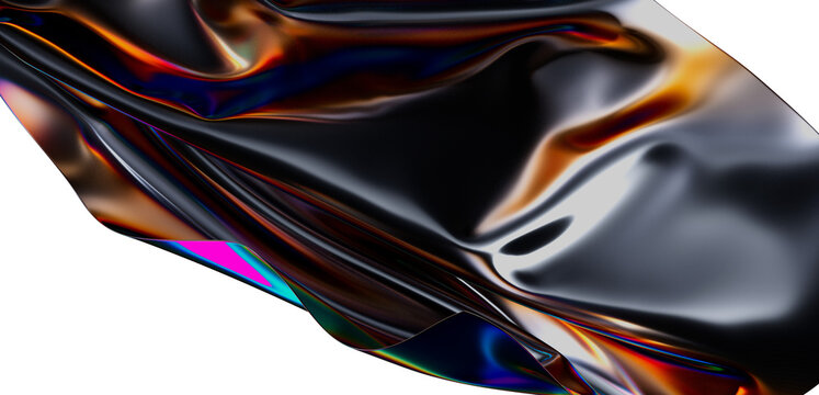 Sleek, dark iridescent fabric flowing abstractly. Perfect for luxury, technology, and design projects.