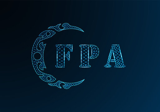 Low poly letter logo FPA design. FPA letter logo low poly vector design on blue color gradient background. FPA logo low poly design