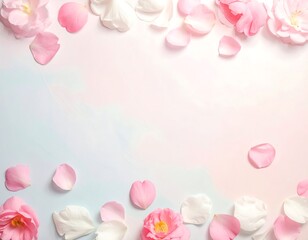 Fototapeta premium Soft Pink and White Petals Frame a Gentle Gradient Background 3d
