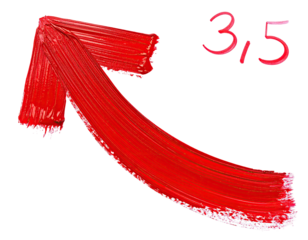 Red brushstroke arrow points upwards, with numbers '3,5' in the top right