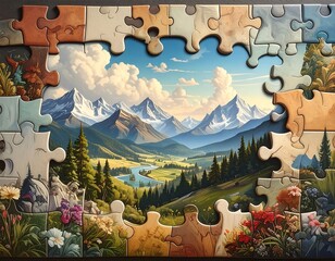 Mountain landscape, puzzle art