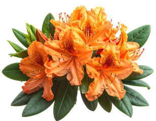 Close-up of vibrant orange flowers with detailed petals and green leaves