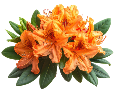 Close-up of vibrant orange flowers with detailed petals and green leaves