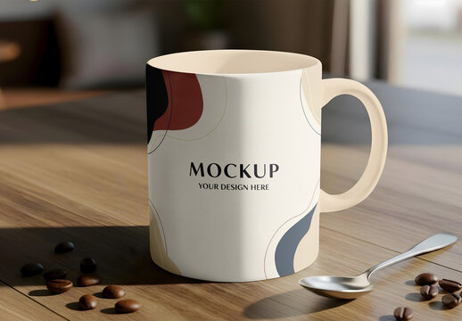 Mug Mockup with Coffee Beans