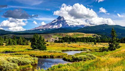 Mountain landscape with a meandering stream