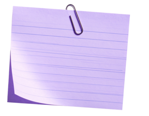 Lilac lined paper, held by a silver clip, set against a black background
