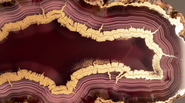 Close up View of a Polished Agate Slice with Red and Gold Bands Pattern